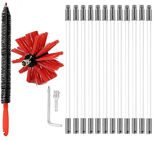 MCWJDSD Chimney Power Sweeping Set, Chimney Brush Drill Powered Rotary Cleaning Sweeping Tool Kits, Chimney Brush DIY Set With Dryer Lint Trap Brush, 6/9/12/15/18 Flexible Rods