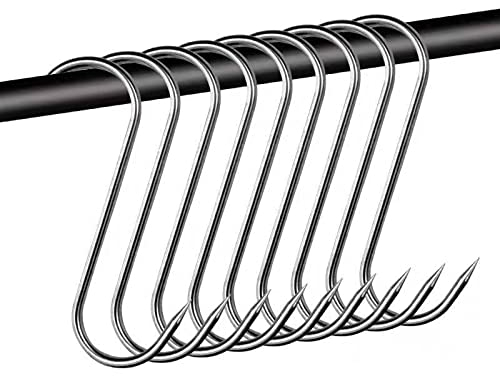 BigCheer 15 ganci a S, in acciaio inox, 15 cm, per macellaio, in acciaio inox, per bagno, camera da letto, ufficio, cucina, lavorazione della carne (15 cm)