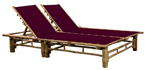 KTHLBRH 【Blitzlieferung】 2-Personen-Sonnenliege Campingliegen, Gartenliegen, geeignet für Gärten, Terrassen, Balkone, Strände,mit Auflagen Bambus