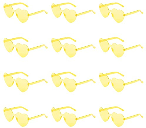 KINBOM 12 Stück Herzförmige Randlose Sonnenbrille, Liebesherz Transparent Getönte Sonnenbrille Rahmenlose Bonbonfarben Brille für Frauen Party Cosplay (Orange)