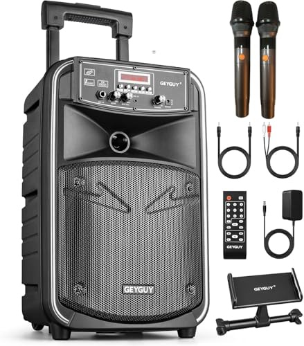 Tragbare Karaoke Maschine, 8 Zoll Mobile PA Anlage mit 2 drahtlosem Mikrofone, Wiederaufladbar Bluetooth Lautsprecher TWS/LINE IN/FM GTSK8-2
