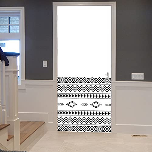 A.Monamour Türtapete Selbstklebend Türfolie Türposter 3D Stammes Textur Muster Schwarz Und Weiß Vinyl Folie Türdeko Tapete Wandbild Türaufkleber Türtattoo 77x200cm