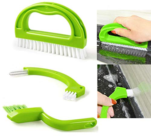 MIZAZBOX Green Tile Grout Cleaning Brush Mould Remover Narrow Stiff Stain Cleaner Brushes for Kitchen Floor Lines (3 in 1 Green)