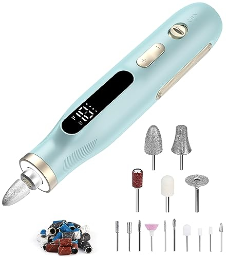 Maniküre Pediküre Set Kabellos Tragbar, 2 in 1 Heartyfly Maniküre Set elektrisch & Pediküre Set Fußpflege elektrisch, USB Wiederaufladbar 10 Stufen einstellbar 15 Bits, LED Licht LCD Anzeige