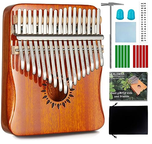 AARVI Kalimba Thumb Piano, Portable 17 Keys Mbira Finger Piano with Tune Hammer and Study Instruction, Musical Instrument Birthday Gift for Adult Beginners & Professionals (yellow)