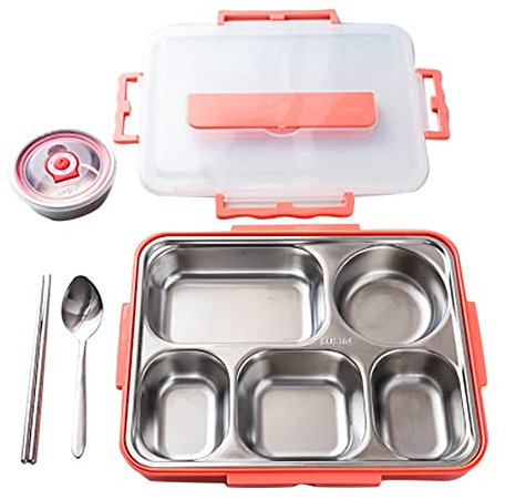 Bumdenuu 5 Scomparti Pranzo al Sacco in Acciaio Inox a Prova di Perdite Grandi Bento Scatole Contenitore per Zuppe Stoviglie per la Scuola (Rosa)