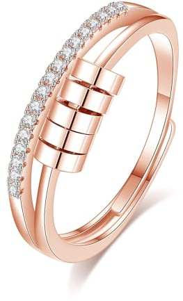 INFUSEU Anxiety Ring für Mädchen, Fidget Angstring Rosegold Ringe Verstellbar Bead Einstellbare Spinner Worry Schmuck Anxiety Ring Geschenk für Frauen Damen Mädchen