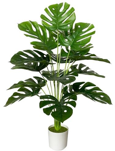 AIVORIUY Planta Artificial Palma con Maceta, Arbol Artificial Grande Plastico Hojas Realistas Decorativa para Interior y Exterior Hogar Salón Oficina Dormitorio (75cm Grande Monstera Verde)