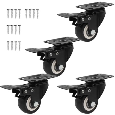 4 Stück Lenkrollen Für Möbel,Schwerlastrollen,Geräuscharme Transportrollen,Mit Bremse/Ohne Bremse Schwenkrollen,Ersatzrollen Für Möbel,Apparaterollen Mit Schrauben,4brakes-75mm(2.95in)