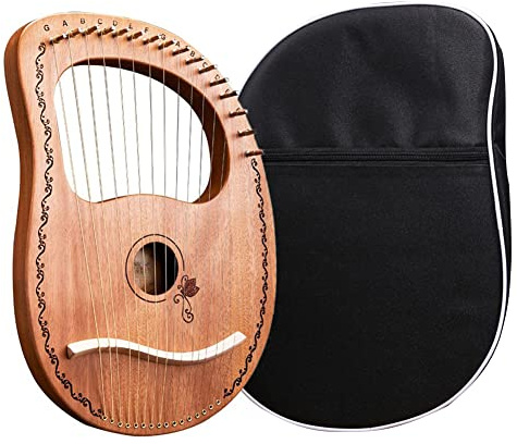 Teksome Arpa de Lira de 16 Cuerdas de Metal con Bolsa | Arpa Acústica de Caoba Resistente, Instrumento de Cuerda Orquestal Profesional para Amantes