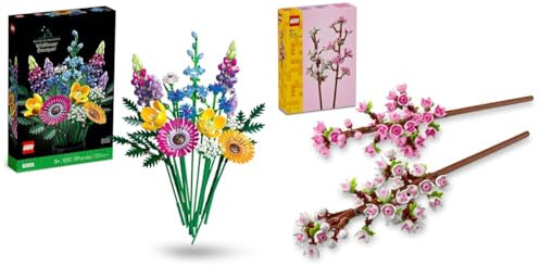 LEGO Icons Wildblumenstrauß-Set, künstliche Blumen mit Mohn und Lavendel zum Basteln & Creator Kirschblüten, künstliche Blumen zum Bauen