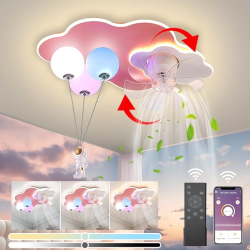 45W LED Deckenventilator Mit Beleuchtung Leise Fan Kinder Deckenleuchte Mit Fernbedienung und APP Dimmbare Kinderzimmerlampe Modern Wolken Deckenlampe Mit Ventilator Schlafzimmer Babyzimmer Licht (A)