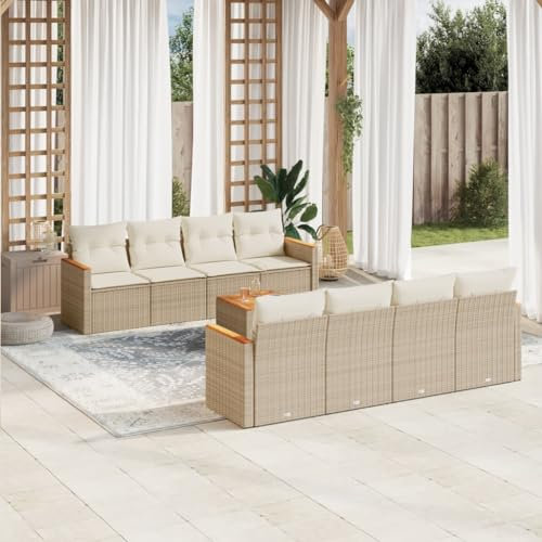 Rantry 9-TLG. Gartenmöbel Set mit Kissen Gartensofa Balkonmöbel Gartenlounge Loungesofa mit Gartentisch Rattansofa Ecksofa Ecklounge Sitzgruppe Loungemöbel Beige Poly Rattan #13