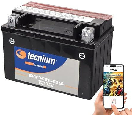 Batterie de moto sans entretien - Haute capacité et durabilité pour votre moto - Ytx9-Bs / BTX9-Bs + un livre Pdf exclusif sur les motos écrit par l'équipe Tudetic TUDETIC-PDF-329805