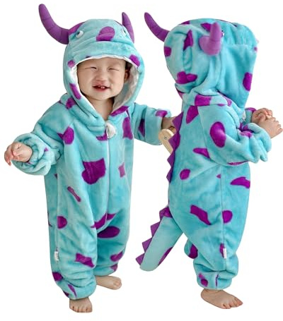Amissz Baby Animal Romper Toddler Boys & Girls Onesies Outfit with Zipper Hooded Flannel One-Piece Jumpsuits Blue