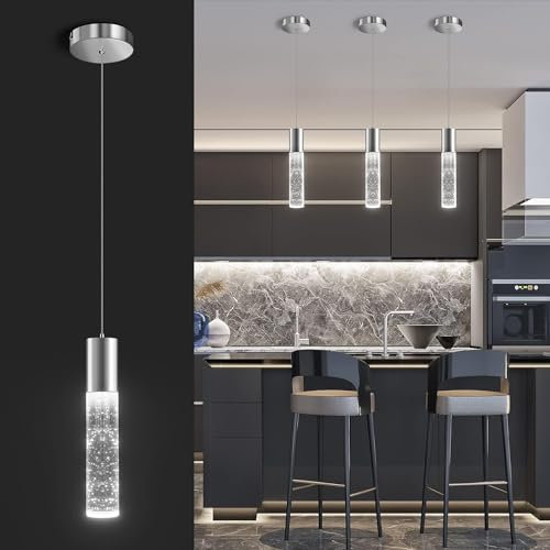 OKELI Pendant Light Fixtures, Pendant Lights Kitchen Island, Bubble Crystal Chandeliers, Contains Light Sources for Bedroom Living Room Dining Room, 6000K,6W,9.8inch/24.8cm,1Pack