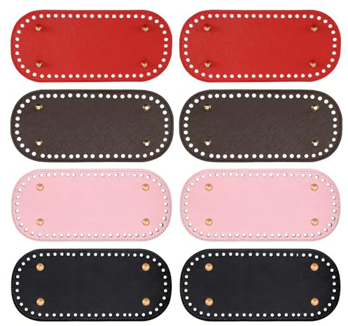 TOATELU Ferri e Uncinetto PU Fondo per Borsa: 8 Pezzi di Fondo per Borsa, Accessori per Uncinetto, 4 Colori, Ovali, Fondo per Borsa in PU Pelle per Borse Fai da Te, Borse all'Uncinetto, Borsa a Spalla