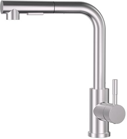 Hochdruck Wasserhahn Küche ausziehbar, SEMANEY 2 Modi Küchenarmatur mit Brause Ausziehbar, 360° Schwenkbar Spültischarmatur Mischbatterie Küche, L Form Einhebelmischer Armatur Küche, Gebürstet