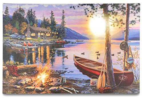 Nexos Trading LED Wandbild Leinwandbild mit Beleuchtung 40x60 cm Sonnenuntergang Kanada Fotodruck Kunstdruck Leuchtbild Weihnachten Batterie Effekt-LED B-Ware