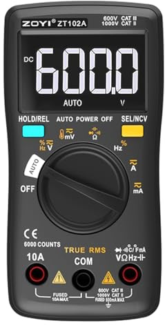 ZOYI ZT-102A Digital Multimeter 6000 Counts True RMS 10A NCV | 25 functions, auto range, AC/DC voltage and current, capacitance, frequency, duty cycle, temperature and anti-burn protection