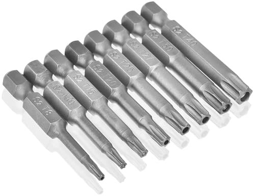 Set di 8 cacciaviti a forma di stella esagonale, testa di sicurezza Torx, T8 T10 T15 T20 T25 T27 T30 T40, 50 mm, cacciavite da 1/4 pollici