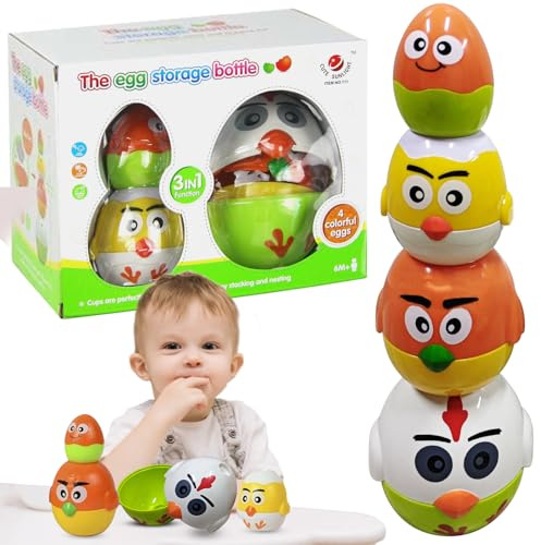 Cadeau de Pâques - Jouet empilable pour bébé à partir de 1 an - Tour empilable - Cadeau de Pâques Montessori - Jouet à empiler - À partir de 8, 10, 11, 12 enfants - Œufs assortis - Jouet éducatif pour