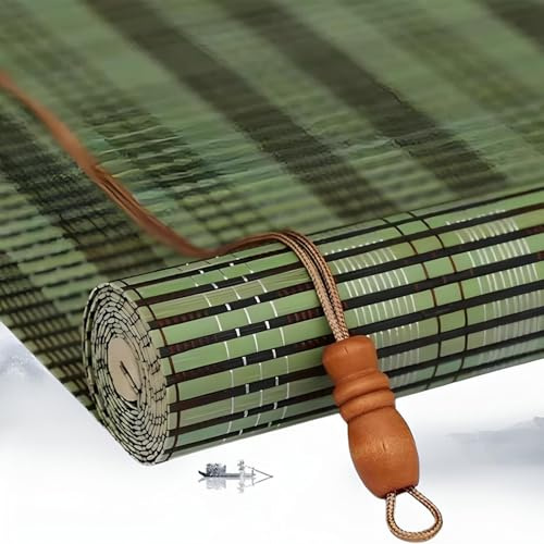 Eiauiuo Green Bamboo Roller Blind - Light Filtering & UV Protection - Privacy & Sun Protection Roman Blind For Living Room, Kitchen, Balcony & Garden - Eco-Friendly Side Pull Curtain(110x130cm)