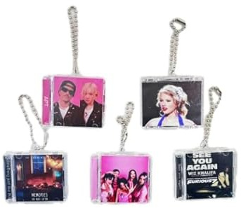 Pahdecor Porte-clés de musique NFC personnalisable, mini porte-clés album photo, musique Spotify personnalisée, lecteur d'art de chanson de couverture d'album NFC, porte-clés de scrapbooking rétro