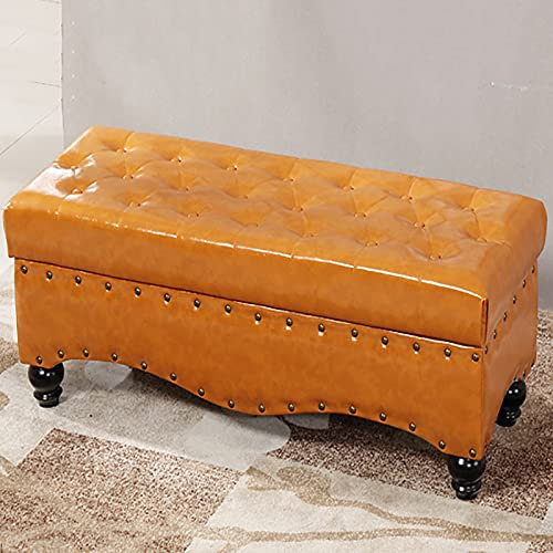 Luxuriöse Polsterbank, Kunstleder, 61 x 45 x 45 cm, modern, multifunktional, für Wohnzimmer und Flur, Gelb