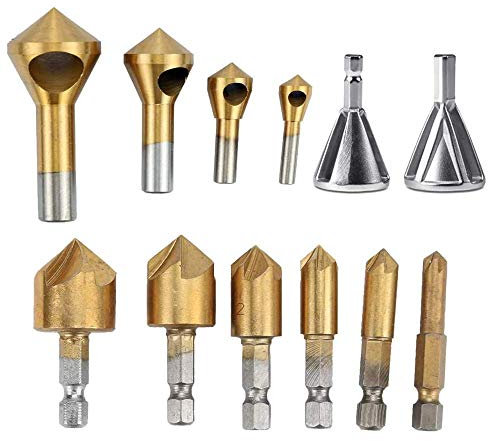 QQXUAN Deburring External Chamfer Tool Stainless Steel Burr Tools,6pcs Countersink Drill Bit,4pcs Deburring Metal Wood Drill Bit Set,90 Degree Center Punch Tool Set Drill Bit