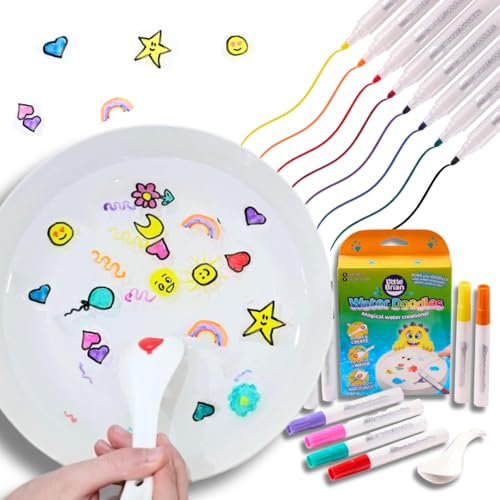 Little Brian Water Doodles with 8 Magic Water Pens, Art for Kids, Floating Drawings, Ceramic Spoon, Create Magical Water Creations, Temporary Art, Craft Kits for Kids