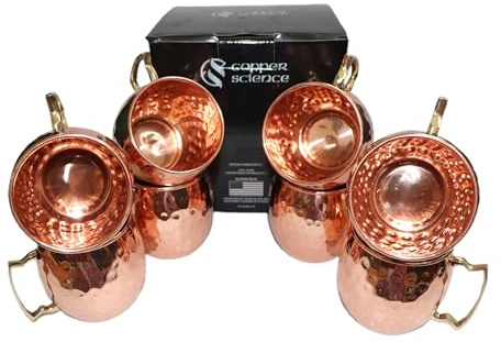 Copper Science Pure Handcrafted Copper Cups – Moscow Mule Cups Set of 8 – Moscow Mule Mugs for Home Bar, Kitchen Accessories