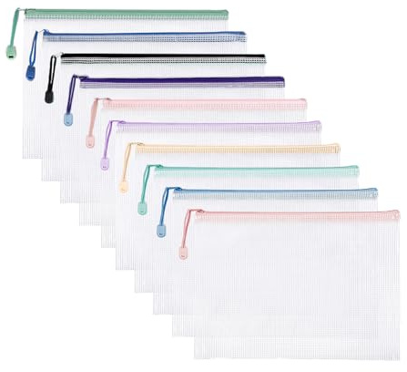 Meekye 10 Stück Dokumententasche A4 A5 oder A6, Wasserdichter Dokumentenmappe A6 mit Reißverschluss, Mesh Kunststoff Mappe, für Datei, Kosmetika, Hausaufgaben und Reisezubehör