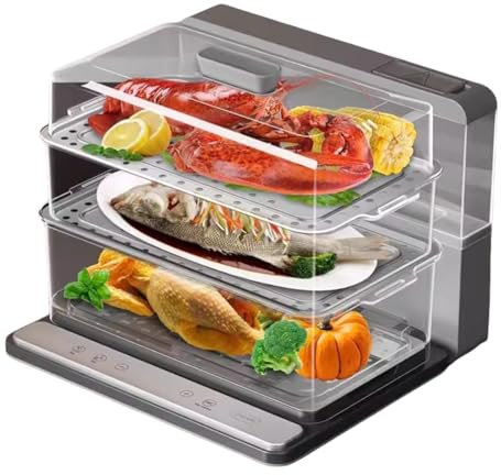 IUokLU Vaporera eléctrica Plegable de 3 Niveles para Alimentos pequeña Multifuncional de Gran Capacidad para Escritorio Caja de Vapor para mariscos de múltiples,