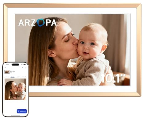 ARZOPA D10 Metal Digital Picture Frame Free Cloud Storage No Subscription 10.1 HD Anti-Glare Touchscreen Load Photos & Videos from Phone Ideal for Thoughtful Gifting Exquisite - Champagne Gold