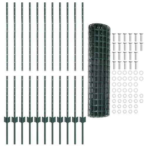 vidaXL Clôture avec poteaux Vert 1.2 x 25 m Acier, Clôture extérieure durable pour jardin et terrasse, barrière personnalisable, panneaux résistants aux intempéries