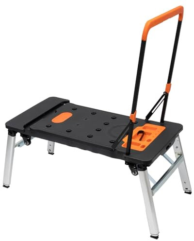 Banco da lavoro pieghevole 7 in 1, portatile, multifunzione, fino a 250 kg, regolabile, carrello per il trasporto con ripiano degli attrezzi e goniometro, righello a mano