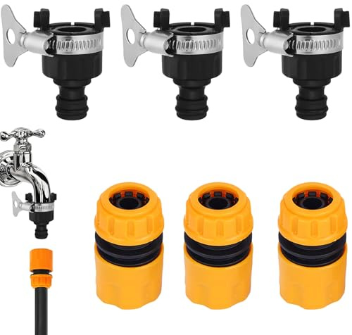 6 Pcs Set Kitchen Tap Hose Connector (for 16 – 21 mm Taps), Hose Pipe Connector Garden Hoses Connectors, Hosepipe Connectors Easy to Fit Indoor and Outdoor Universal for Garden, Bath Kitchen