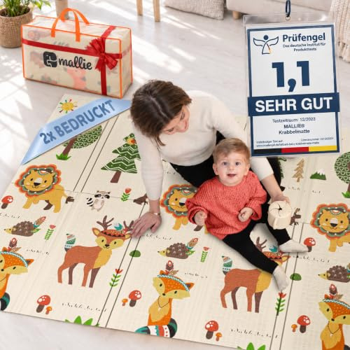 Mallie® Spielmatte Baby Faltbar 120x120x1cm [100% BPA- und Schadstoff-Frei] Doppelseitige Krabbelmatte Baby, Krabbeldecke Baby I Baby Play Mat, Spielmatte Baby Faltbar