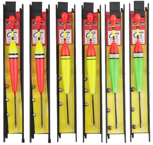 Hezhou 6 Stück Fishing Posen Set Angelposen Angeln Schwimmt Set Mit Senkblei, Angelschnur und Haken (5#, 7#, 9#) für Friedfische, Forellen, Aal, Zander ideal für See, Fluss, Bach und Teich
