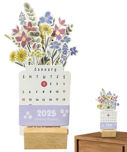 laxreheye Blommig bordskalender, blomkalenderplanerare, kalender med träbas | kreativ kalender 2025 avtagbar bordskalender för hemmet