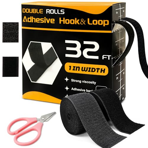 MuseLuxe Hook and Loop Tape, 25mm x 10m, Black, 2 Rolls | Self Sticky Double Sided, Heavy Duty Strips, Sticky Back for Fabrics Nylon Adhesive, With Scissors