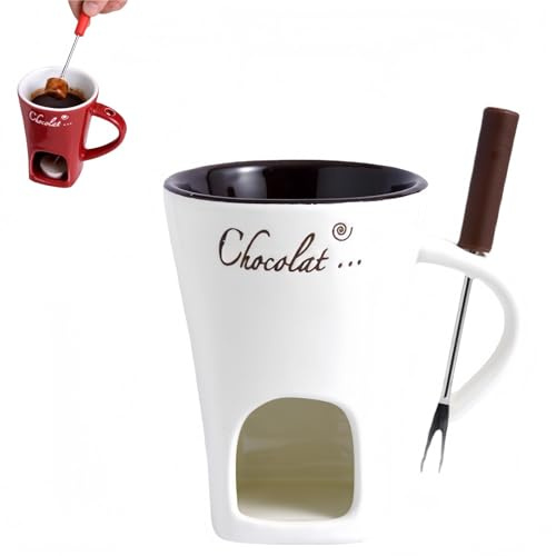 Tasse à fondue au chocolat, tasse à fondue au chocolat avec fourchettes, ensemble de tasses à fondue pour chocolats, fromage, beurre (blanc)
