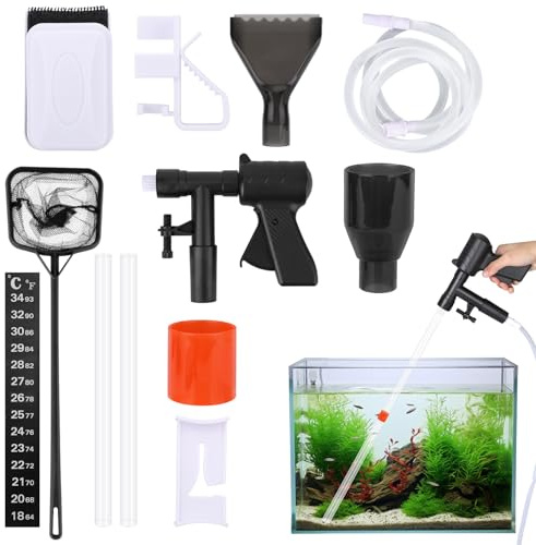 Fukaisu 12pz Kit Pulizia per Acquario, Kit di Sifone Manuale Pulizia Acquario Multifunzionali con Detergente Magnetico Vetri per Il Lavaggio della Sabbia e Il Cambio dell'Acqua
