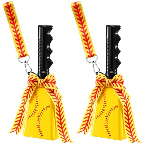 Relaxweex 2 Pack Cow Bells with Handle & Wrist Strap Ribbon Bows Loud Cowbell Noise Makers for Sporting Events, Games, Cheer, Graduations, Team(Softball)