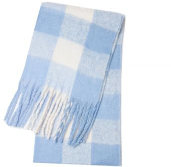 Generisch Damen Schal - Wollschal Damen Winterlicher doppelt Karierter Schal mit exquisiter Mischung für eleganten Stil (Light Blue One Size)