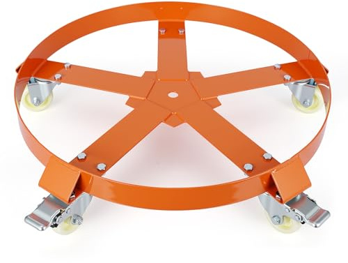 Garvee Fassroller,Rundes Rollbrett Aus Metall ø 64 cm,190L Transportroller Bis 1000 Lbs,Schwerlastroller Für Fässer,Pflanzenkübel,Blumentöpfe,Sonnenschirme Und Eimer,Mit 5 Universalrädern,Orange