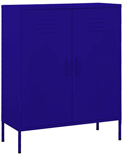 Yisssmeng Marineblau Stahl-Lagerschrank 80x35x101 cm, 2 höhenverstellbare Böden, 90 kg belastbar, Stellfüße & Wandhalterung, für Wohnzimmer/Büro/Keller/Balkon
