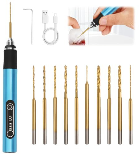 3-Speed Mini Electric Drill Pen, USB Rechargeable with 10 Drill Bits