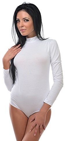 Evoni Damen Body langarm I blickdichter Bodysuit mit Halbkragen für Frauen I Langarmbody aus Baumwolle I Women Body Shaper I Jumpsuit